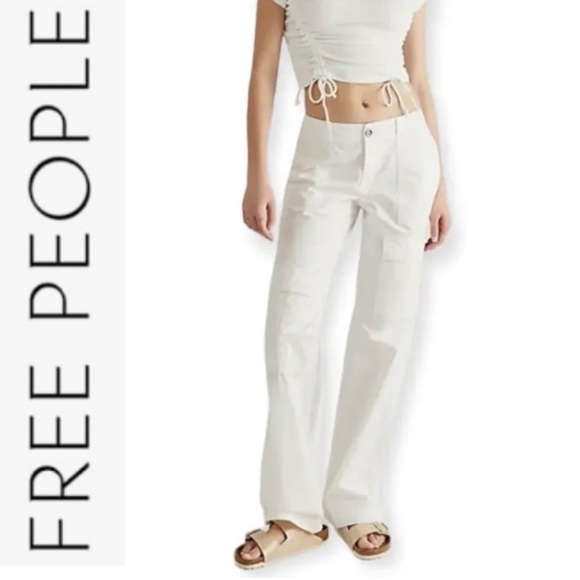 NWT Free People The Thing Is Optic White Low Rise Utility Pants 0